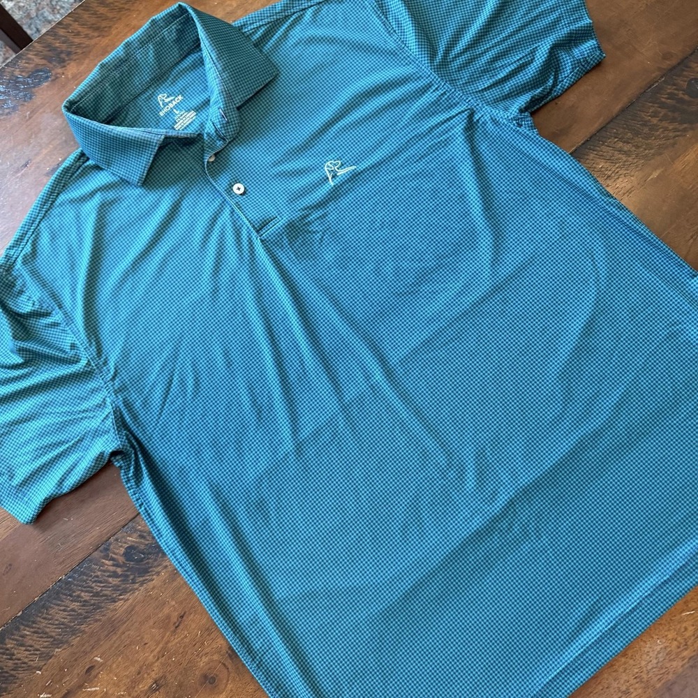 Rhoback Polo Shirt Mens Large Green Houndstooth Golf Performance Stretch